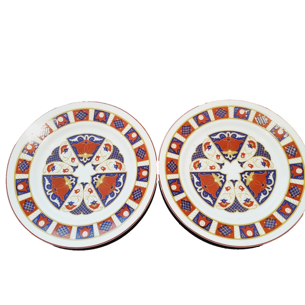 Vintage Seymour Mann Derbyshire Plates Set of Two Imari Porcelain MCM Orange
